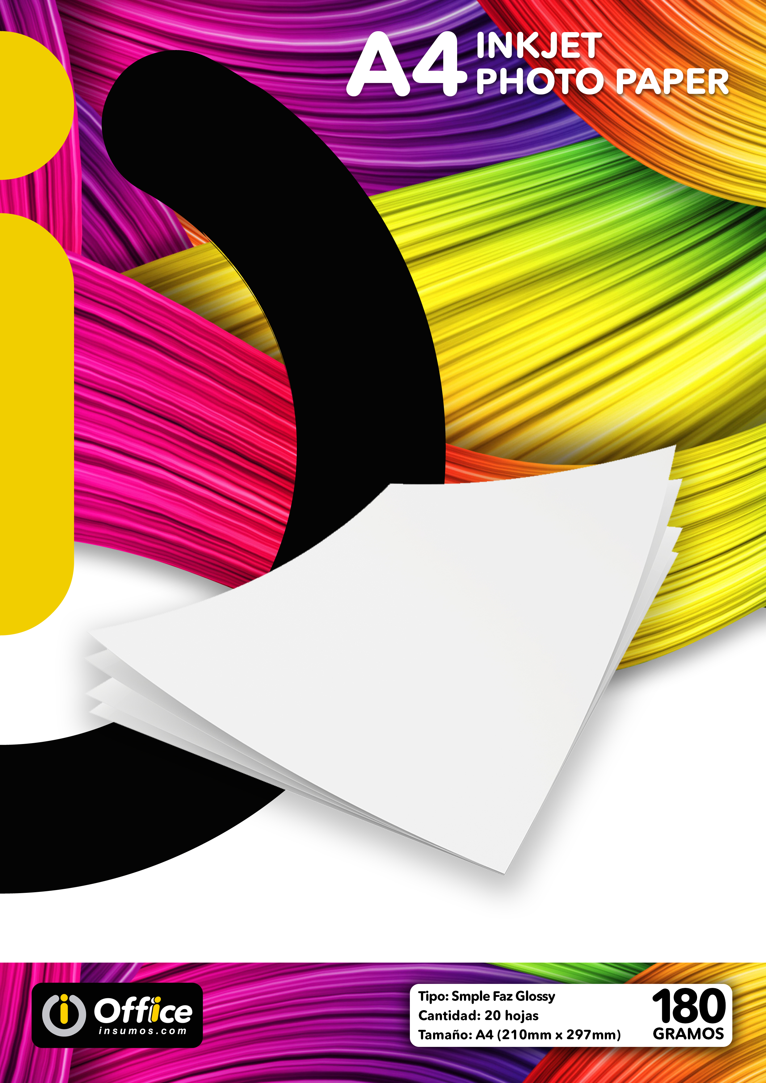 PAPEL A4 GLOSSY 180GR X 20 HOJAS OFFICE (60 X BOX)PAPEL FOTO FOTOGRAFICO COMPATIBLE C/IMPRESORAS INKJET Y LASERJET - PAP180G20GLO
