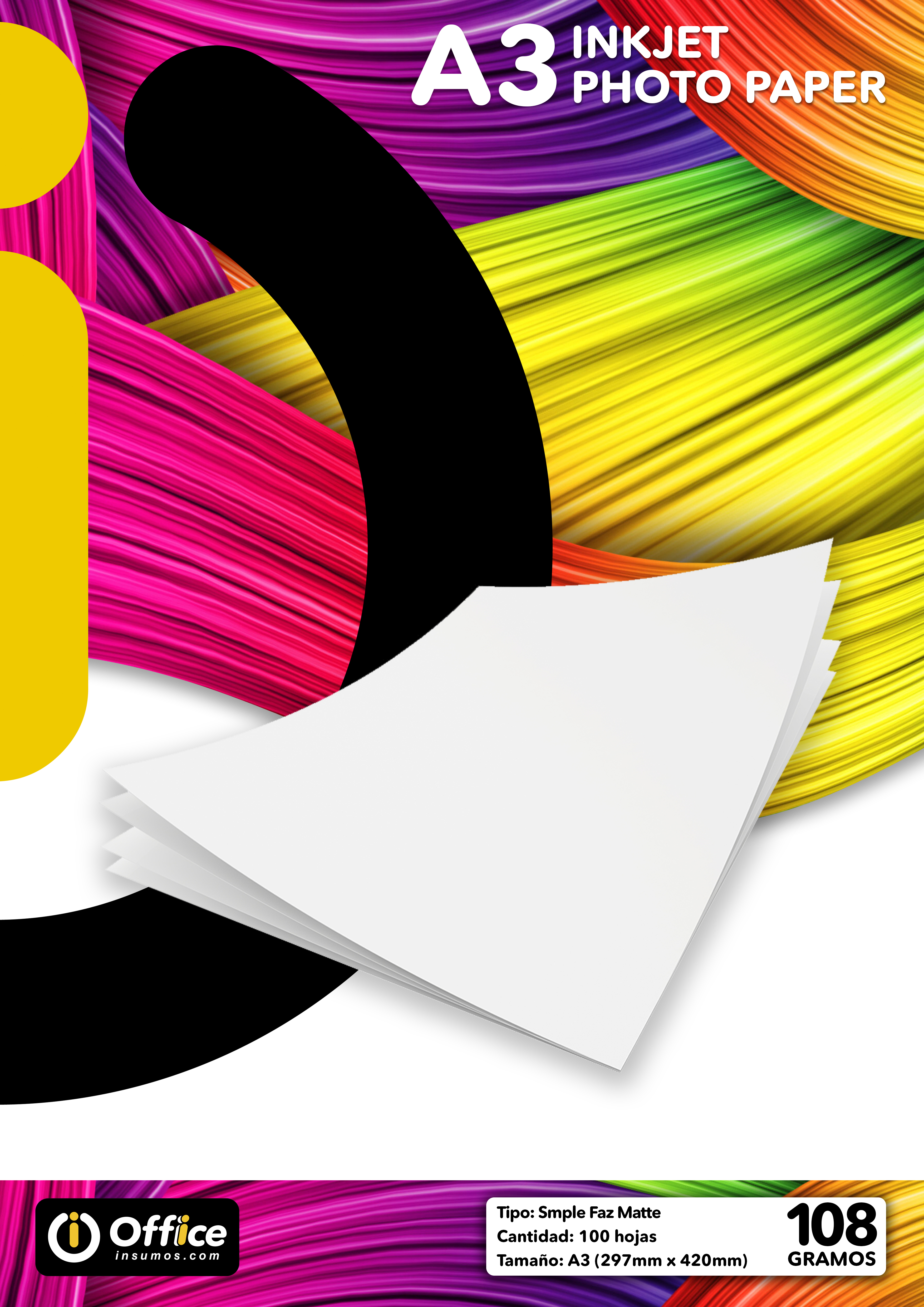 PAPEL A3 MATE 108GR X 100 HOJAS OFFICE  (10 X BOX) PAPEL FOTO MATTE FOTOGRAFICO