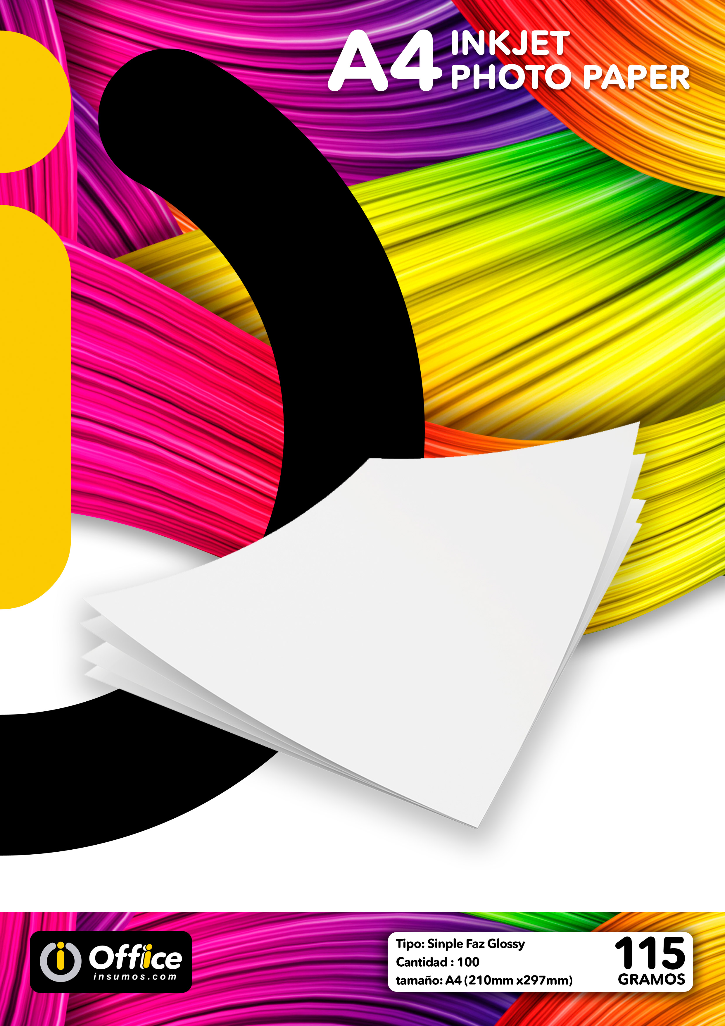 PAPEL A4 GLOSSY 115GR X 100 HOJAS OFFICE (20 X BOX) PAPEL FOTO FOTOGRAFICO COMPATIBLE C/IMPRESORAS INKJET Y LASERJET