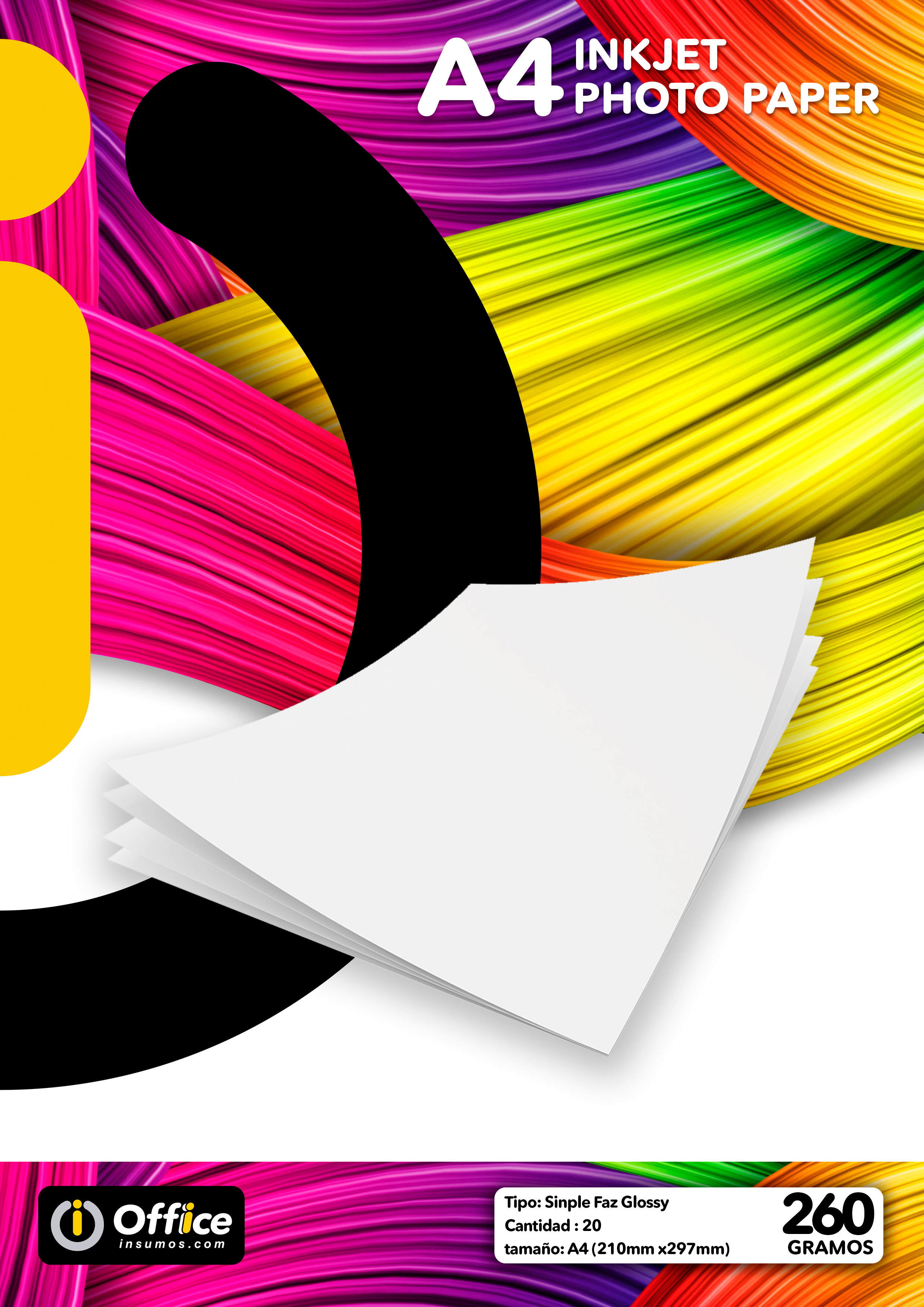 PAPEL A4 GLOSSY 260GR X  20 HOJAS OFFICE (60 X BOX) PAPEL FOTO FOTOGRAFICO COMPATIBLE C/IMPRESORAS INKJET Y LASERJET