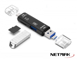 LECTOR DE MEMORIAS MICROSD 3 IN 1 NM-OTG USB C/USB/MICRO USB NETMAK - LECTOR07769