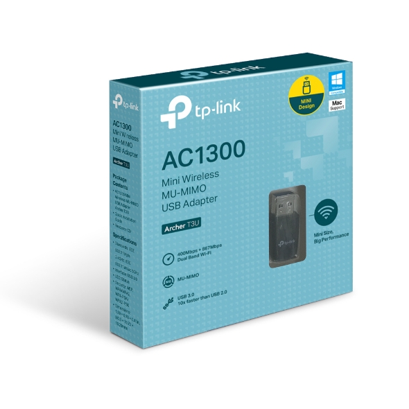 PLACA DE RED USB WIFI (ARCHER T3U) MU-MIMO AC1300 MINI WIRELESS - TP-LINK
(3830) - PLACAT3U