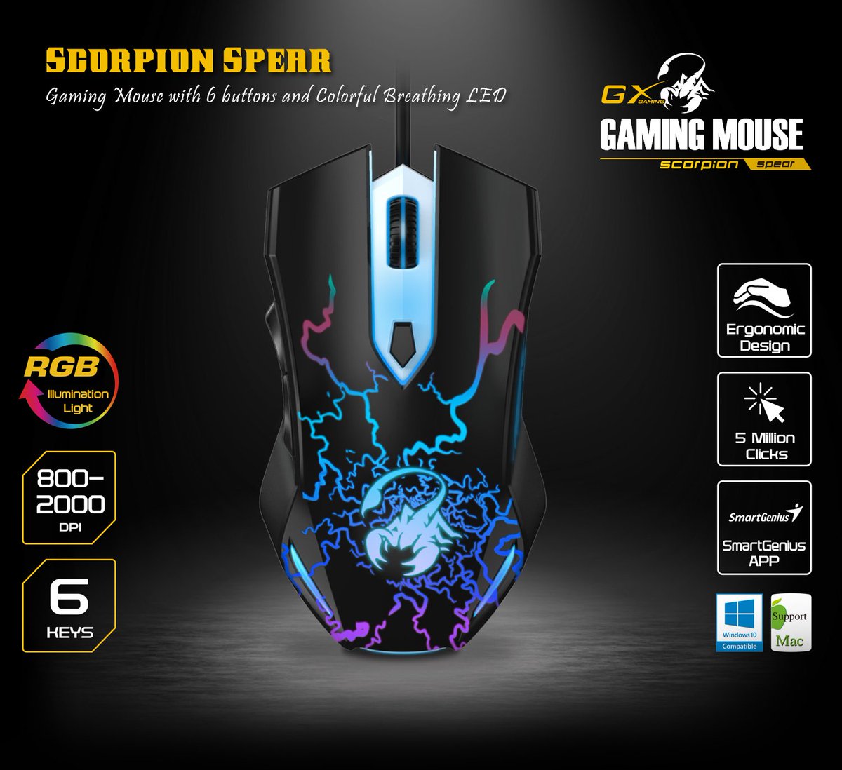 MOUSE USB GAMER SCORPION SPEAR GENIUS GX GAMING 31040002400 - MOUSE08067