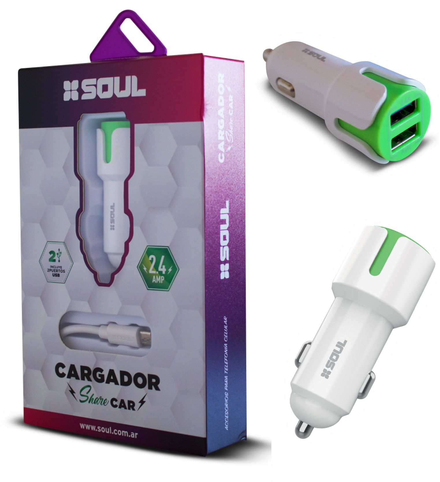 CARGADOR 12V DUAL SHARE DUAL 2.4A MICRO USB - CAQ-USBDUALM  - SOUL - CARGADOR08480