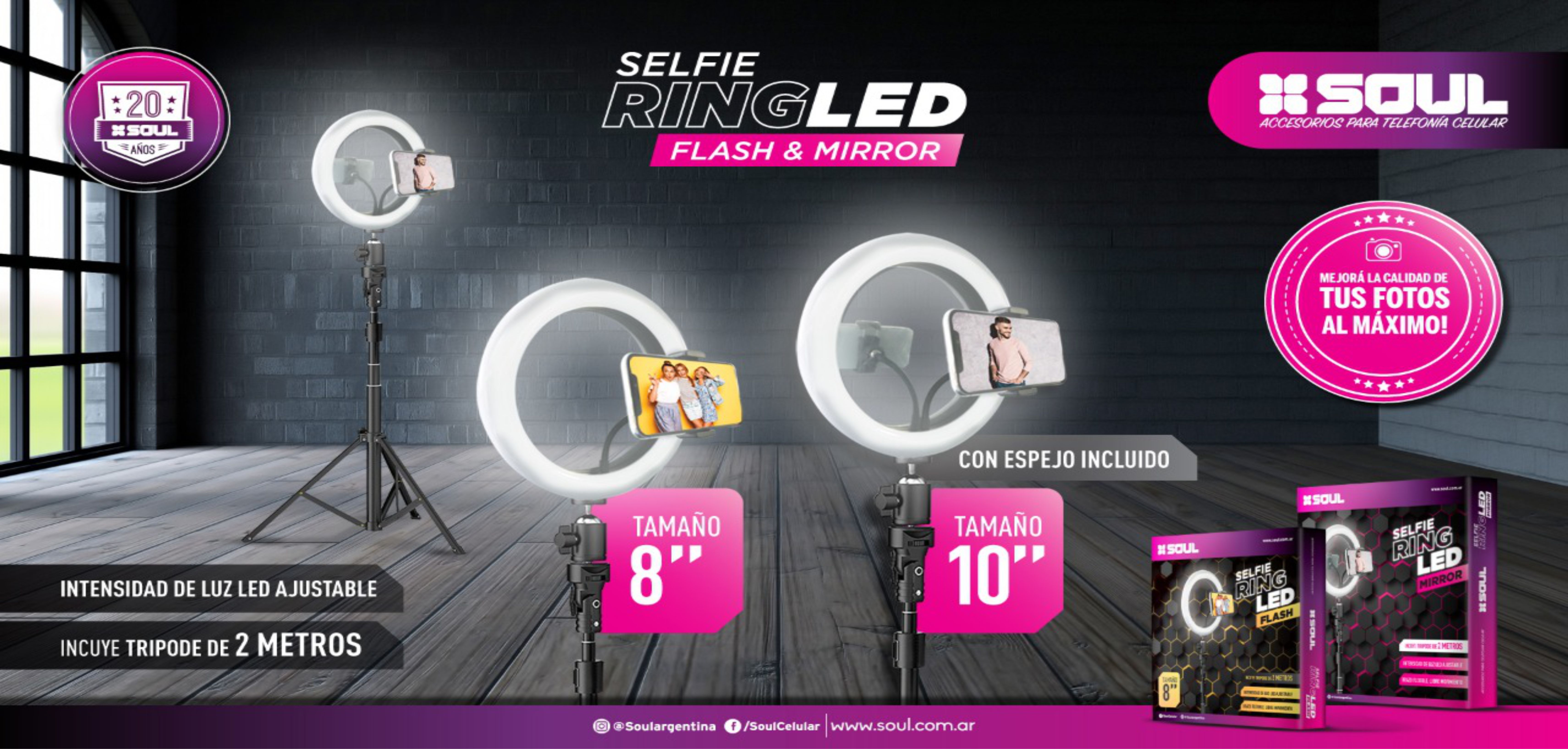 ARO LUZ LEDSELFIE RING LIGHT 8` C/REGULADOR DE INTESIDAD + TRIPODE LSELF-RING8 - ARO08555