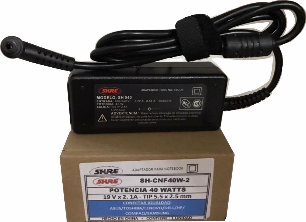 CARGADOR NOTEBOOK SH-CNF40W-2  ASUS /TOSHIBA /LENOVO /DELL /HP /COMPAQ /SAMSUNG/EXO/CX/ 19V/2.1A   5.5X2.5MM
