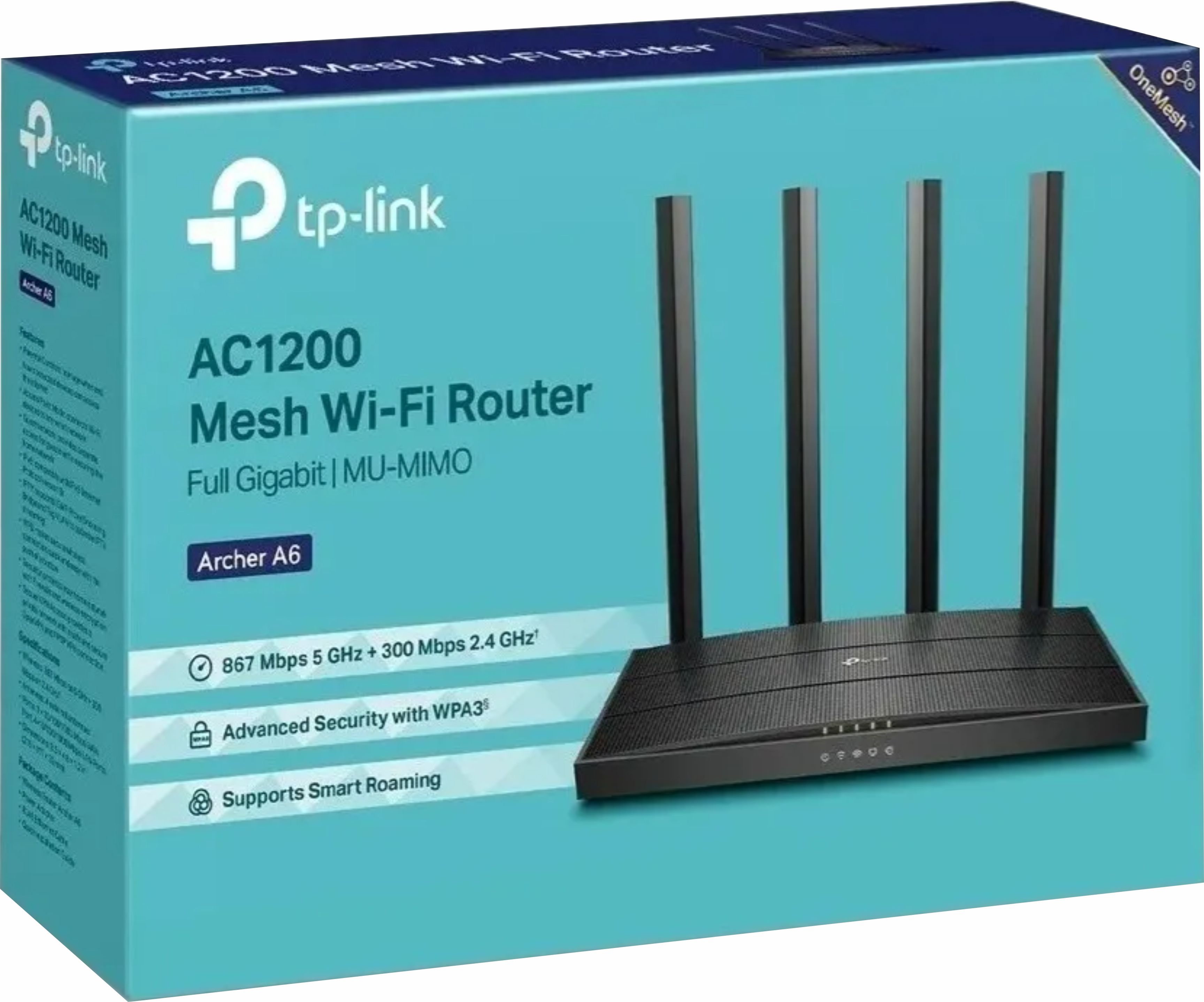 ROUTER 4 P+WIFI DUAL BAND (ARCHER A6 AC1200) 5 ANTENAS WIRELESS - TP-LINK
(8910) - ROUTER08640