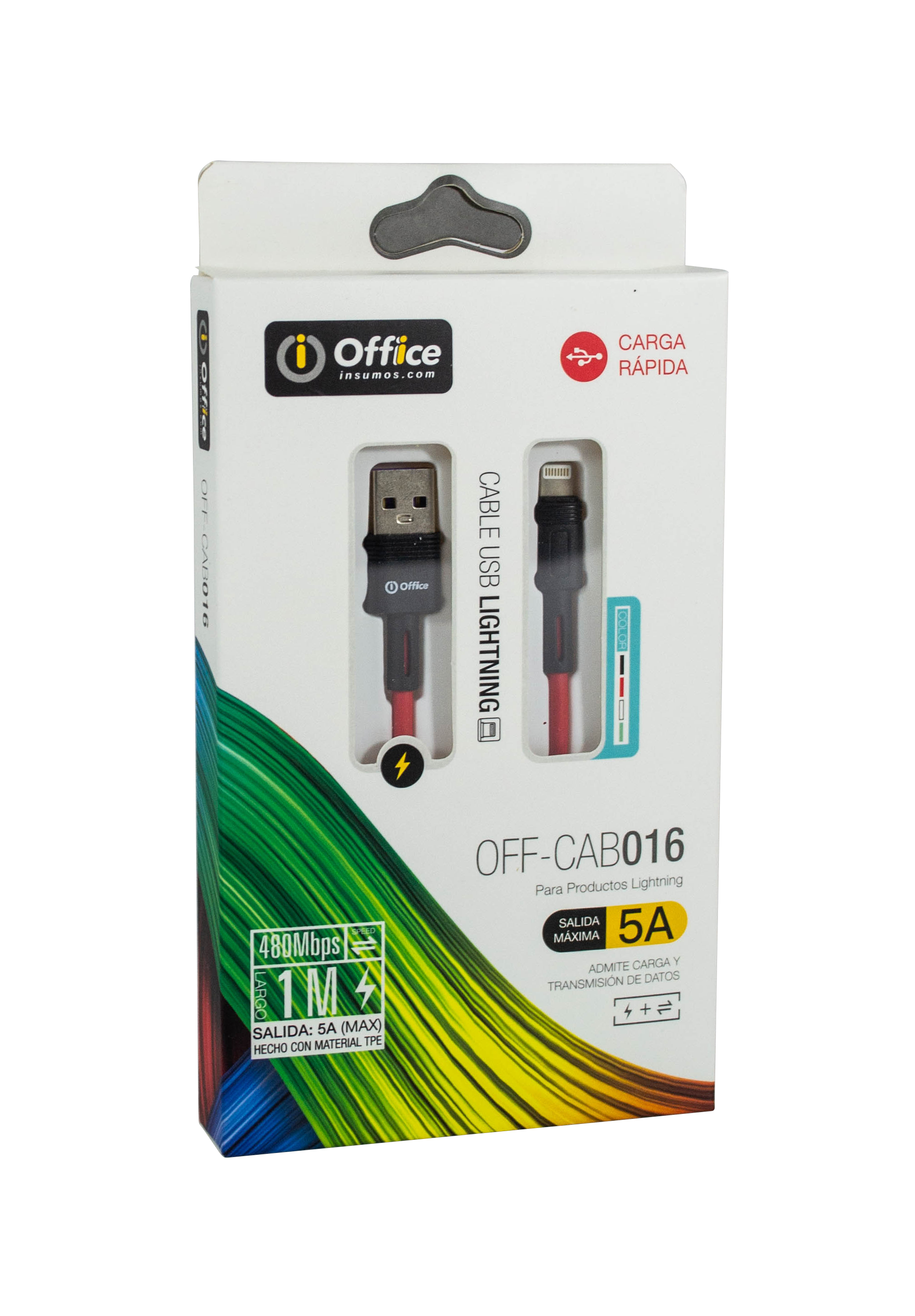 CABLE USB 2.0 A LIGHTNING 1.00 MTS OFF-CAB016 5.0 AMP ROJO RAPIDO 5A OFFICE
779312016 IPHONE - CABLEOFF08650