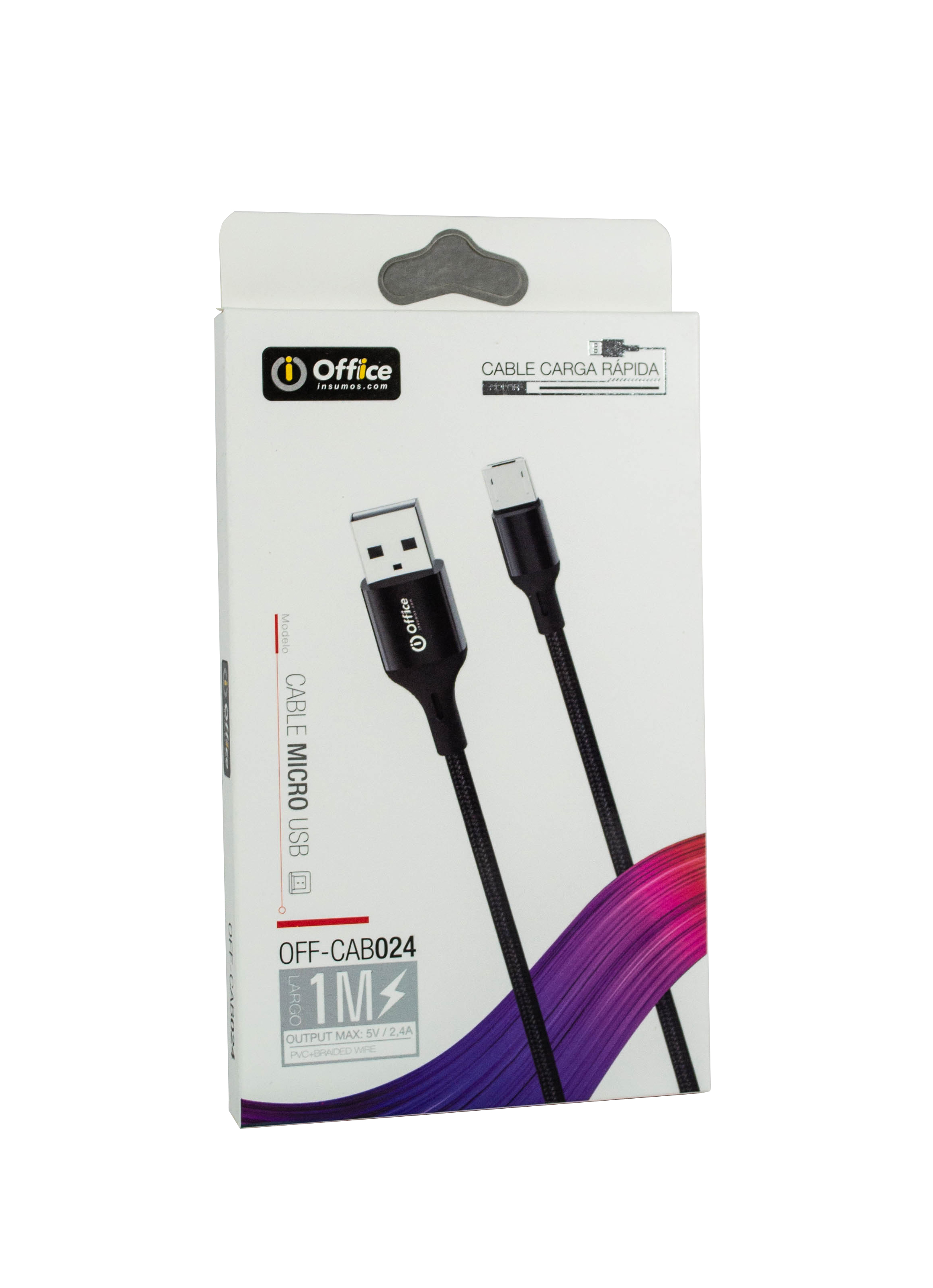 CABLE USB 2.0 A MICRO USB 1.00 MTS OFF-CAB024 2.4 AMP TRENZADO NEGRO OFFICE 
779312024