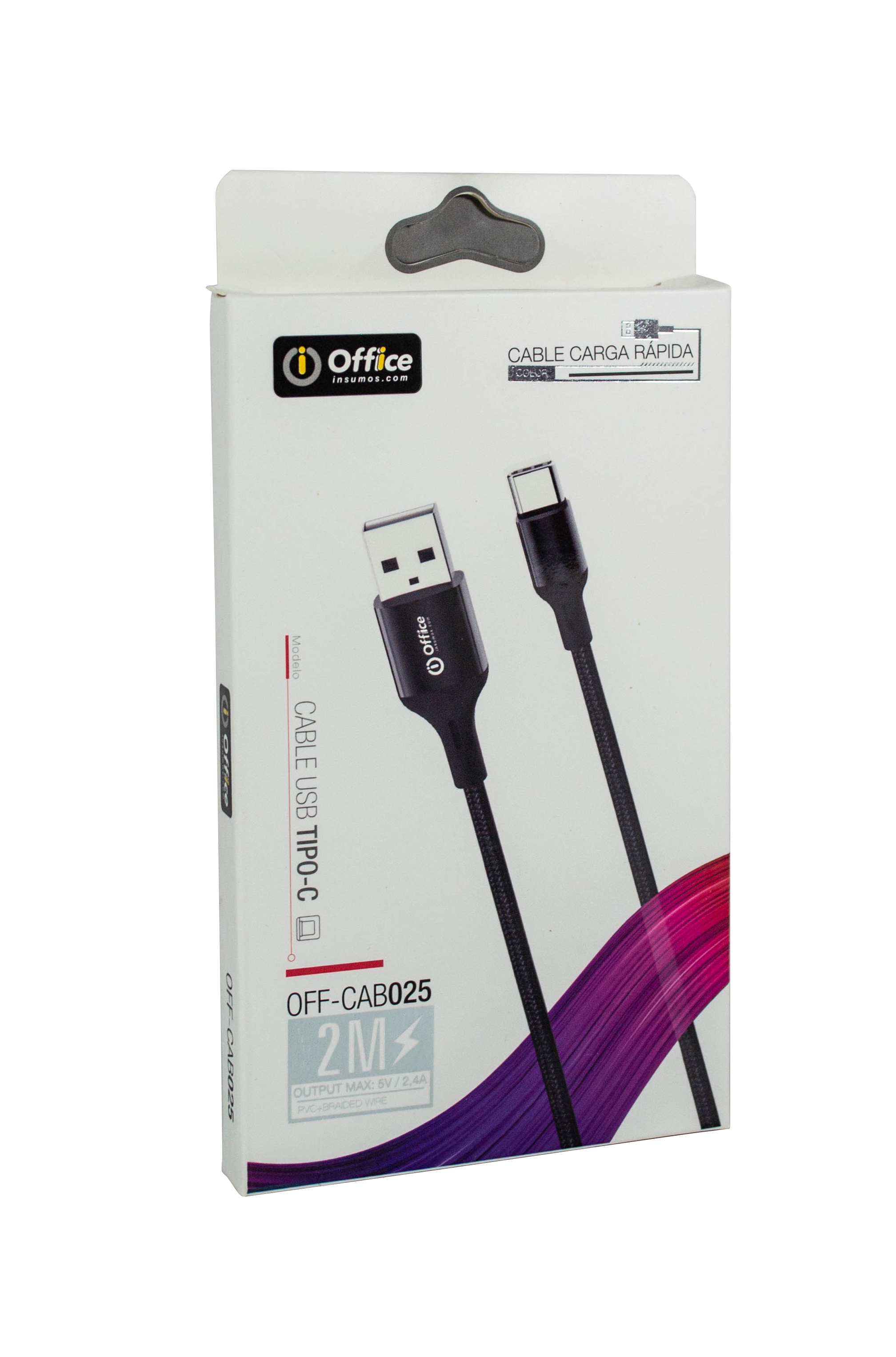 CABLE USB 2.0 A TIPO C 2.00 MTS OFF-CAB025 2.4 AMP TRENZADO NEGRO 2 MTS OFFICE
779312025 - CABLEOFF08657