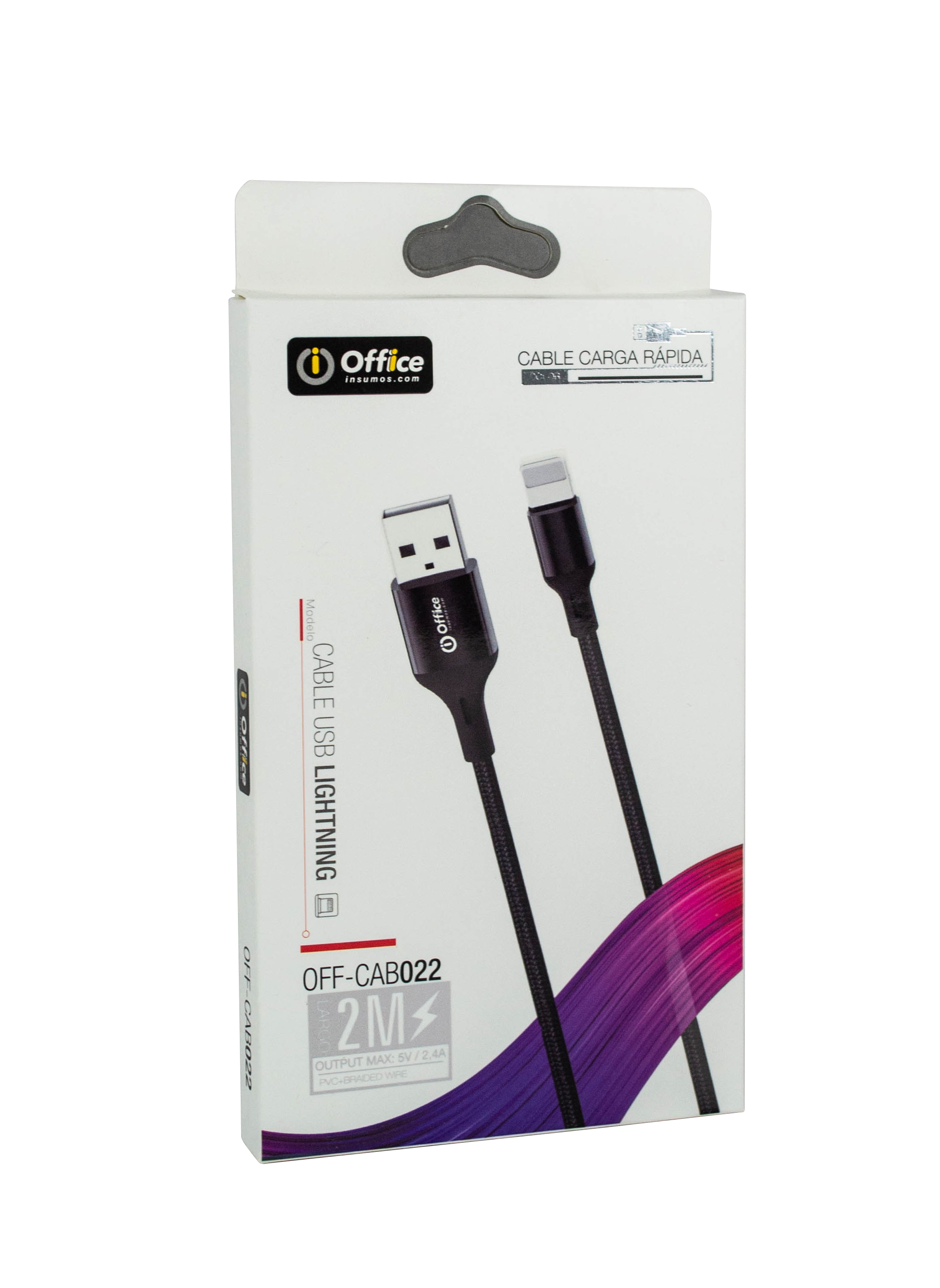 CABLE USB 2.0 A LIGHTNING 2.00 MTS OFF-CAB022 2.4 AMP TRENZADO NEGRO OFFICE 779312022 IPHONE - CABLEOFF08658