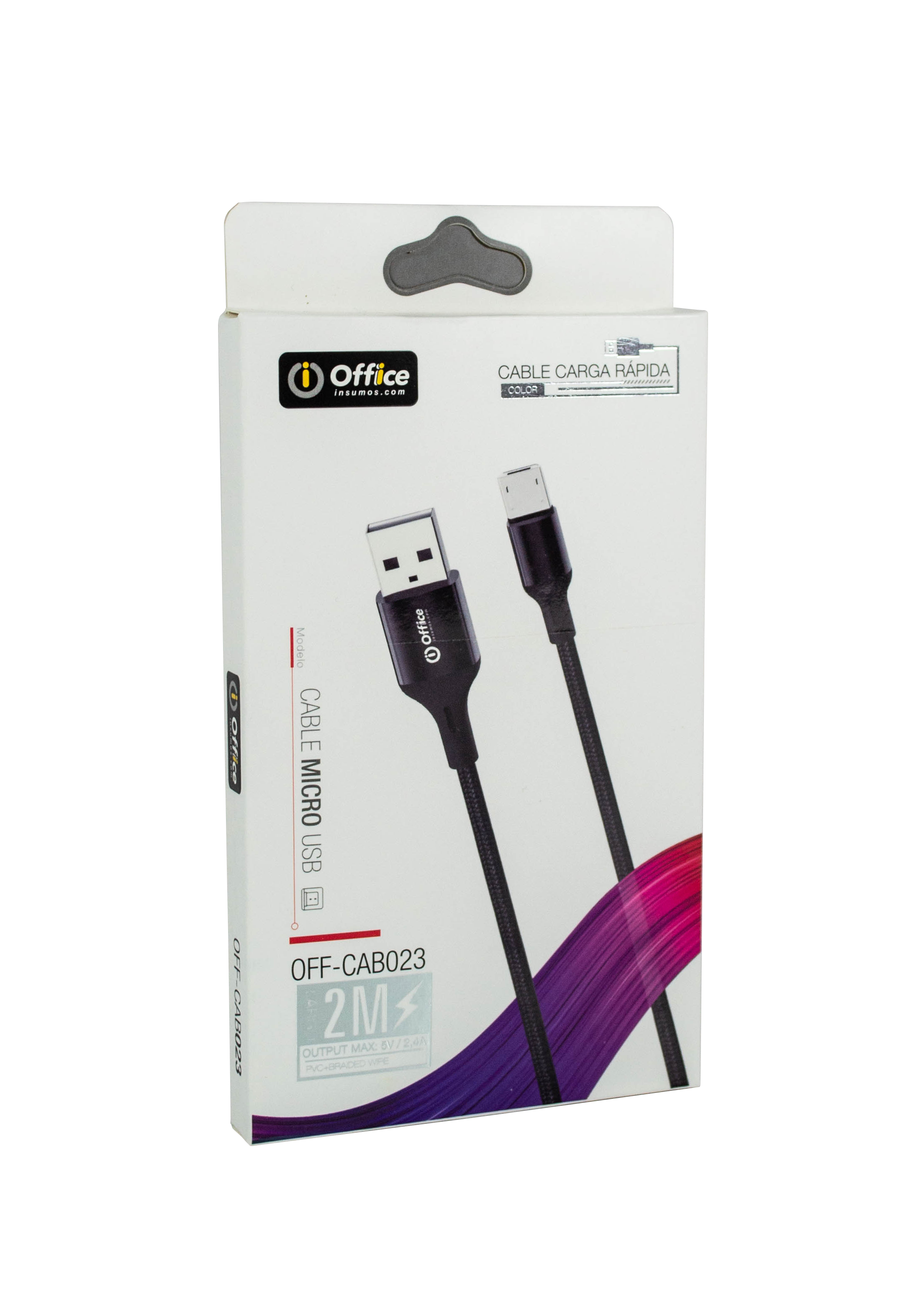 CABLE USB 2.0 A MICRO USB 2.00 MTS OFF-CAB023 2.4 AMP TRENZADO NEGRO  OFFICE 
779312024