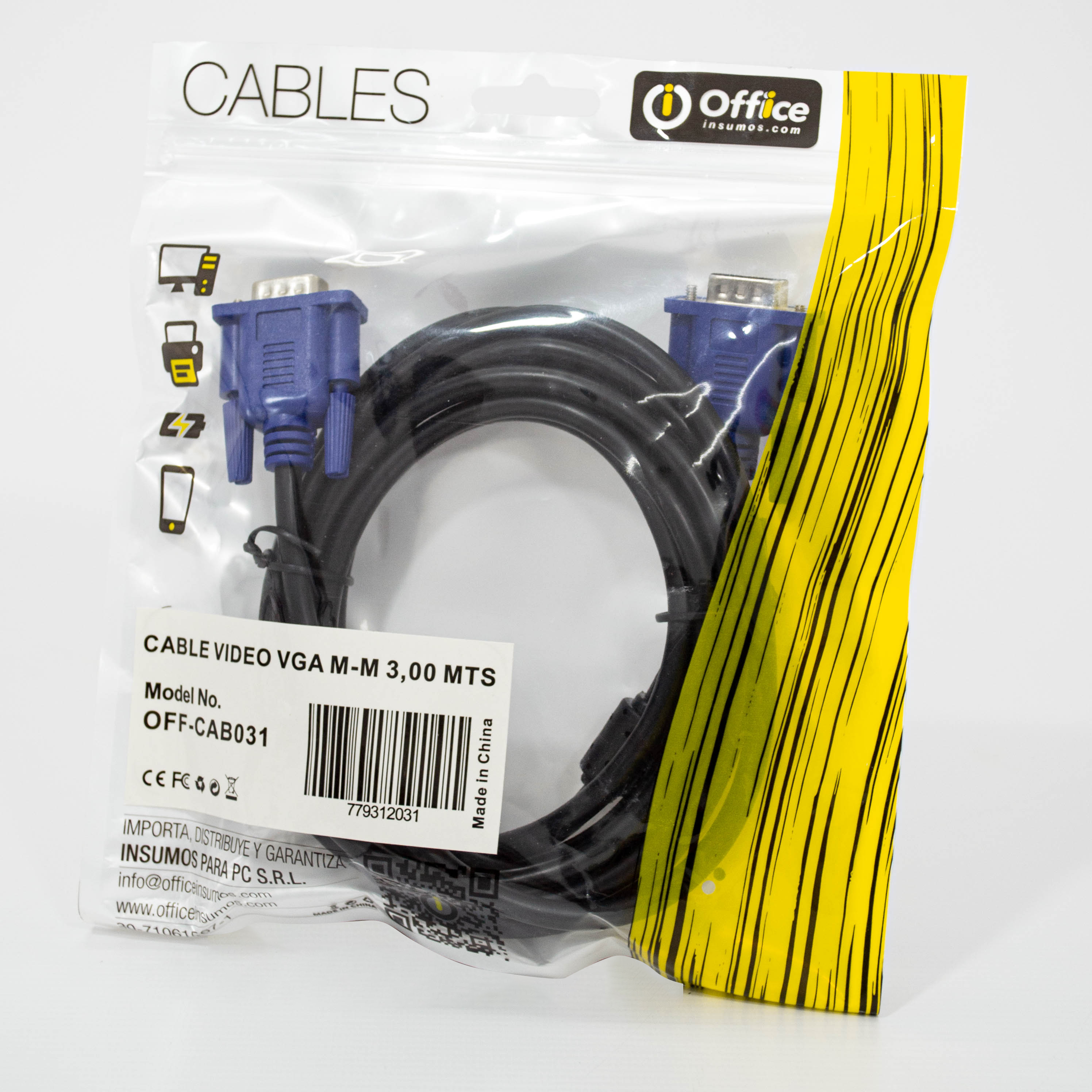 CABLE VIDEO MONITOR 3,00 MTS VGA OFF-CAB031 OFFICE - CABLE08701