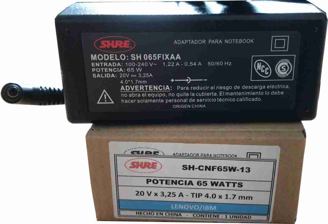 CARGADOR NOTEBOOK SH-CNF65W-13 LENOVO / IBM - 20V/3,25A - 4.0 X 1.7 MM - CARGADOR08711