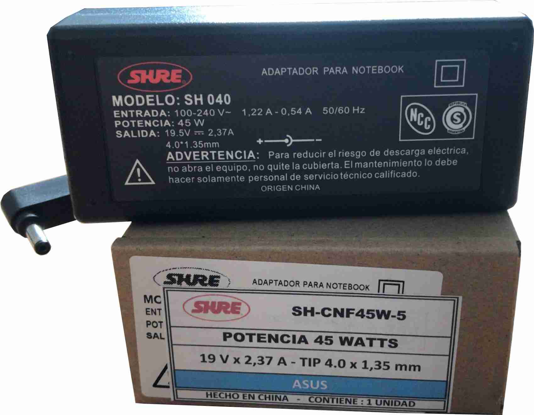CARGADOR NOTEBOOK SH-CNF45W-5 ASUS -19V/2,37A - 4.0 X 1.35 MM - CARGADOR08712